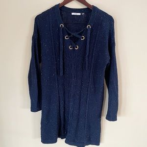 Dex Navy Speckled Long Knit Sweater Size Small